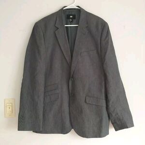 H&M Blazer Sport Coat Men 42R Gray 100% Linen 2 Button Classic Preppy